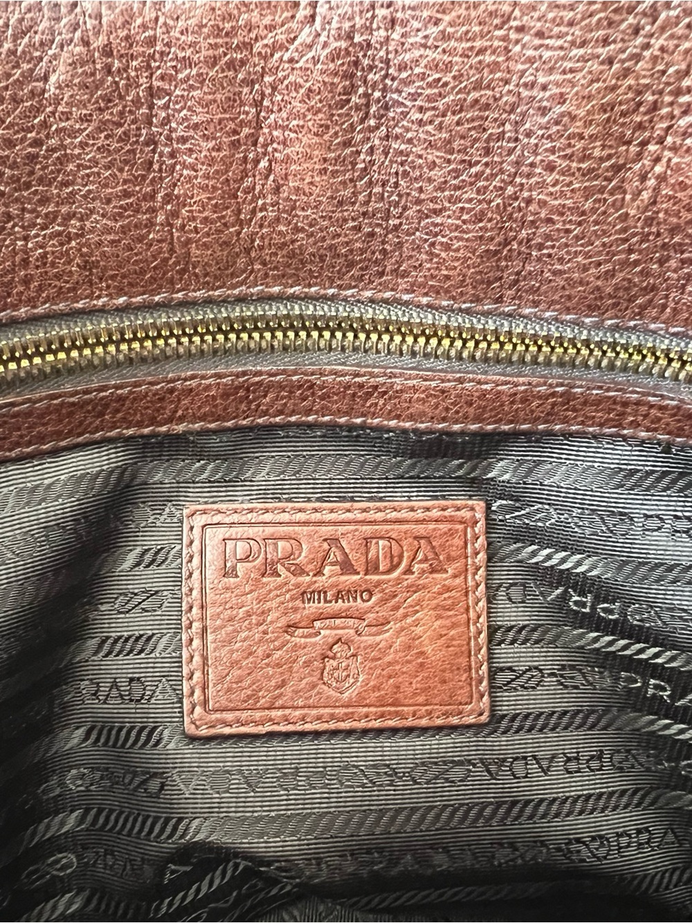 Prada Brown Pebbled Leather Top-Handle/Shoulder Bag/Tote with Gold Hardware - Picture 7 of 16